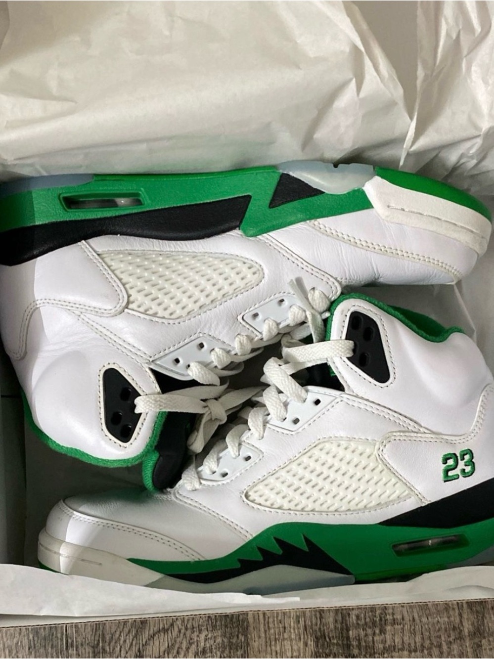 Jordan Men's White and Green High-Top Basketball Sneakers